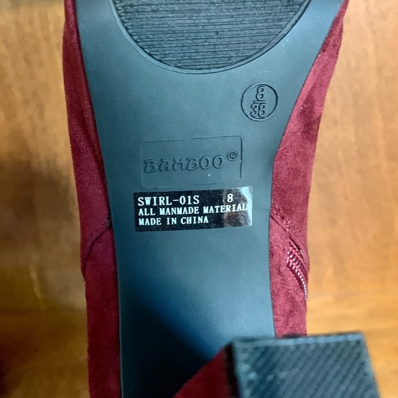 Maroon/dark red suede ankle booties by Bamboo - Picture 6 of 6